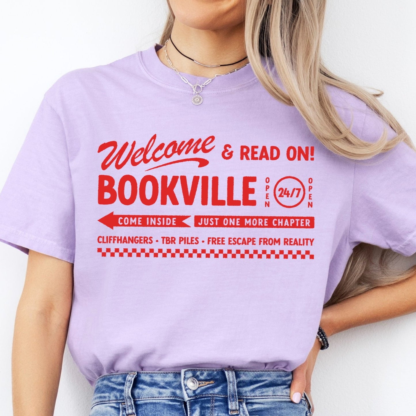 RED welcome to BOOKVILLE screen print transfer