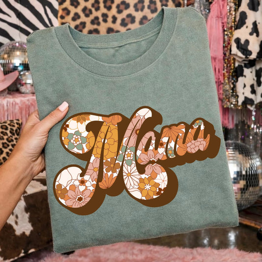 floral retro mama clear film screen print