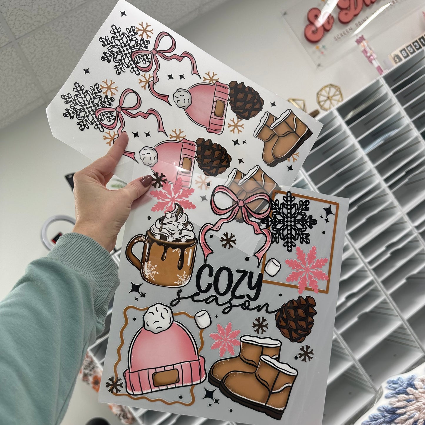 Cozy season + sleeves clear film screen print