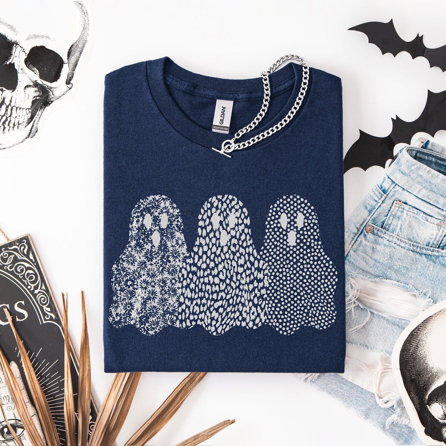 metallic silver ghost trio screen print transfer•