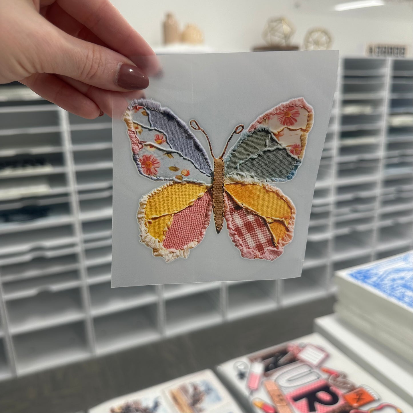 POCKET patchwork butterfly clear film transfer