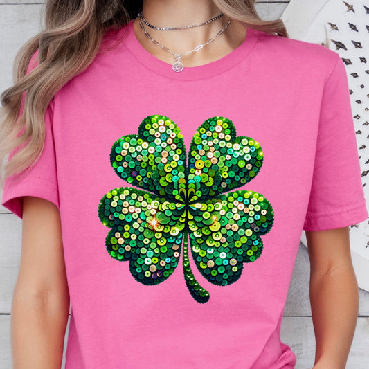 faux sequins shamrock clear film screen print