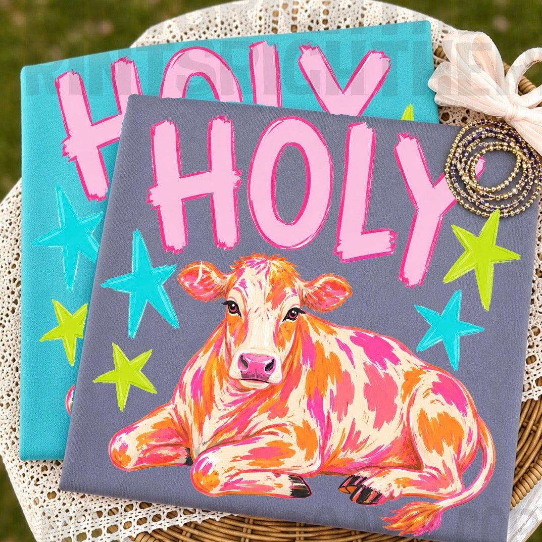 Holy Cow clear film screen print