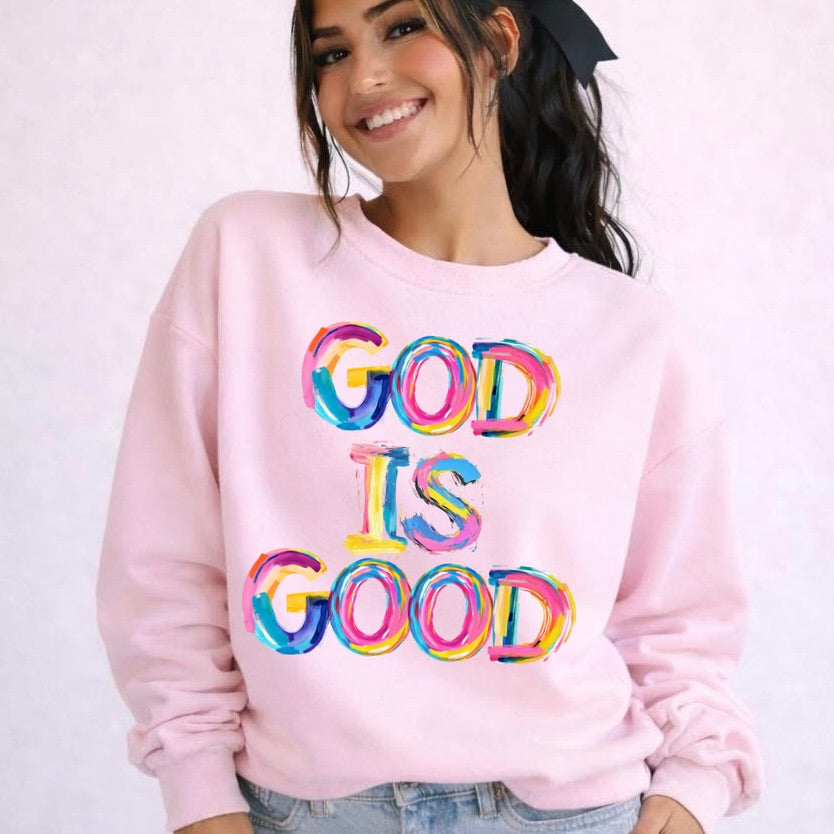 brushstroke GOD IS GOOD clear film screen print