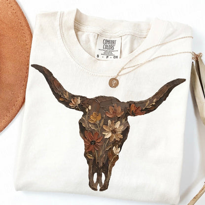 floral bull skull clear film screen print