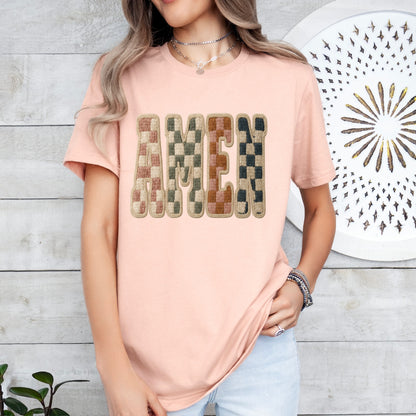 Amen checkered clear film screen print