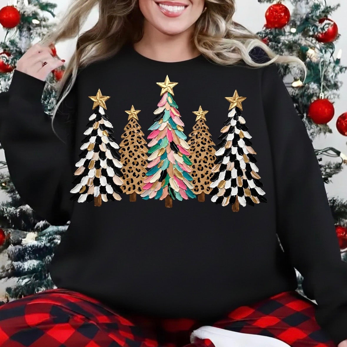 mixed pattern christmas trees clear film screen print