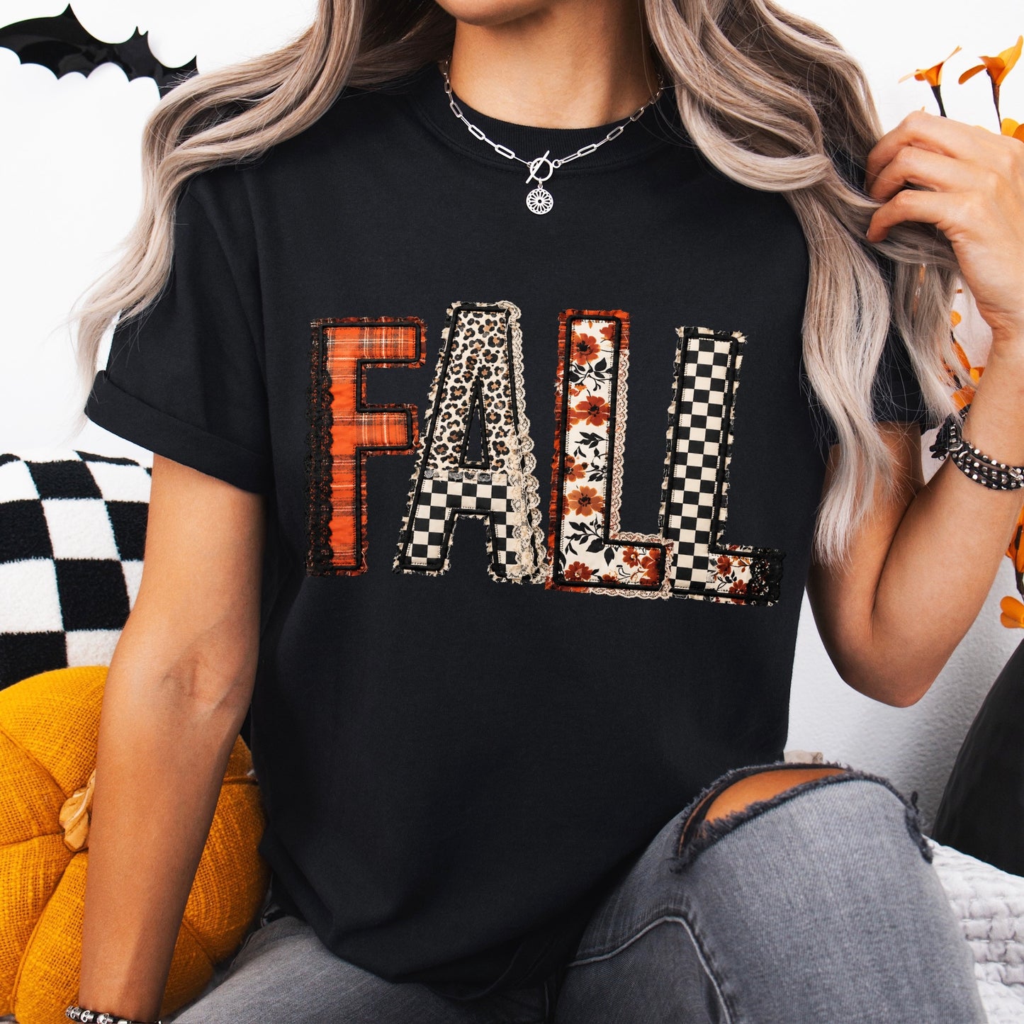patchwork fall clear film screen print