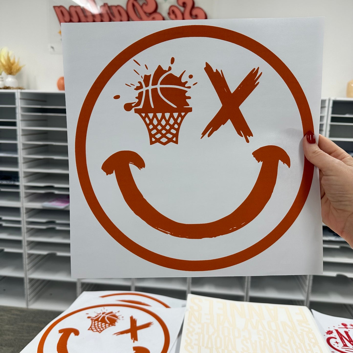 basketball smile face screen print transfer