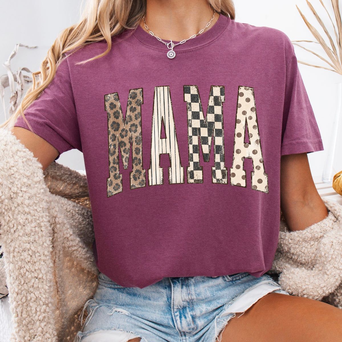 trendy mixed pattern MAMA clear film screen print