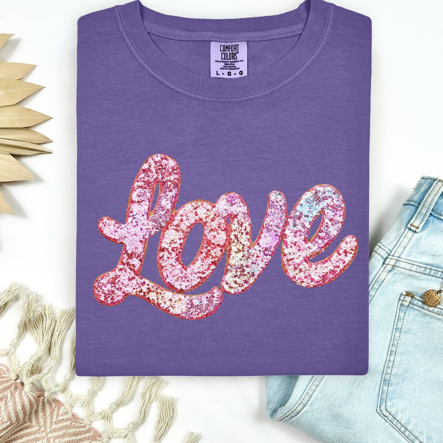 GLITTER Love clear film screen print