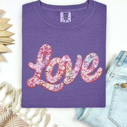 GLITTER Love clear film screen print