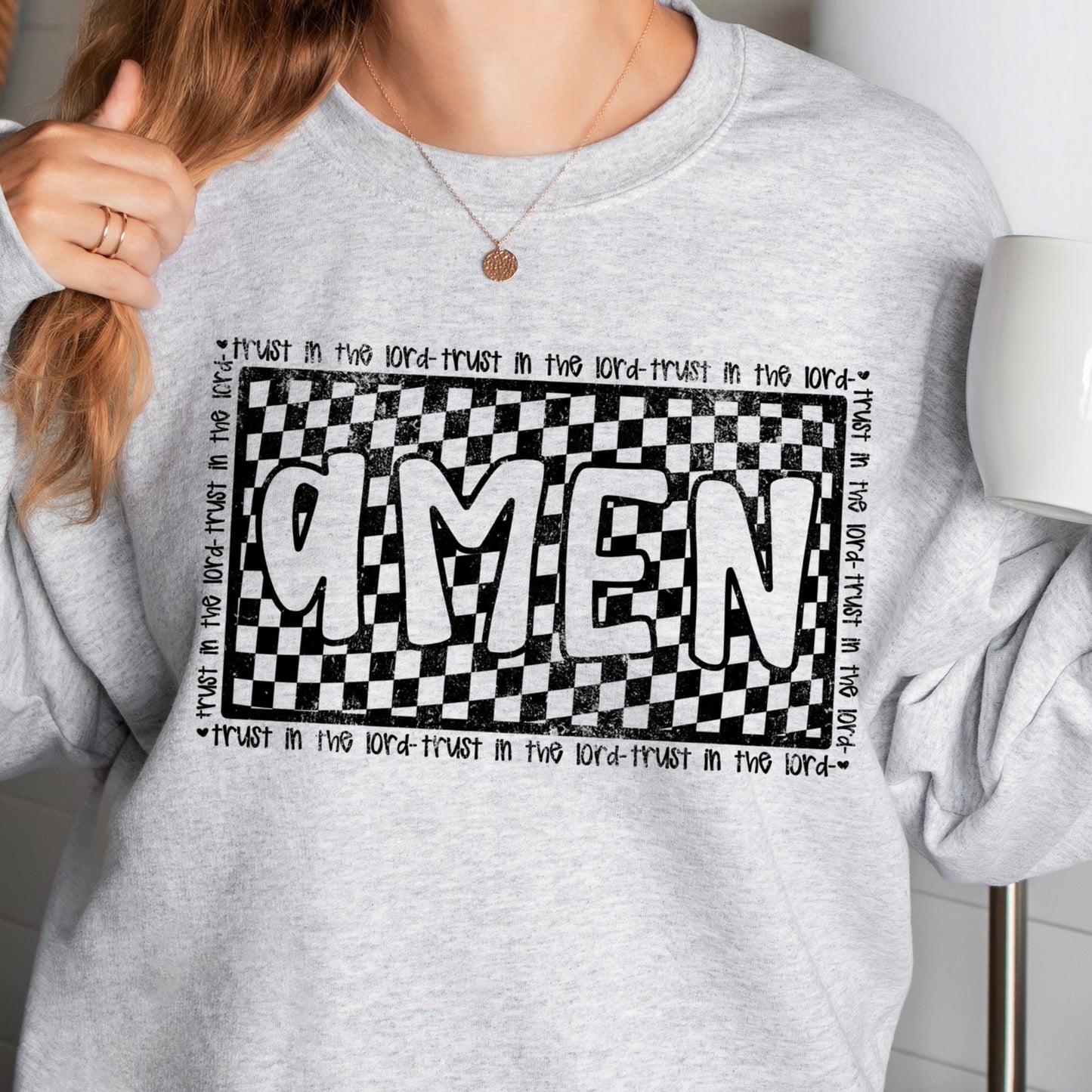 checkered amen screen print transfer