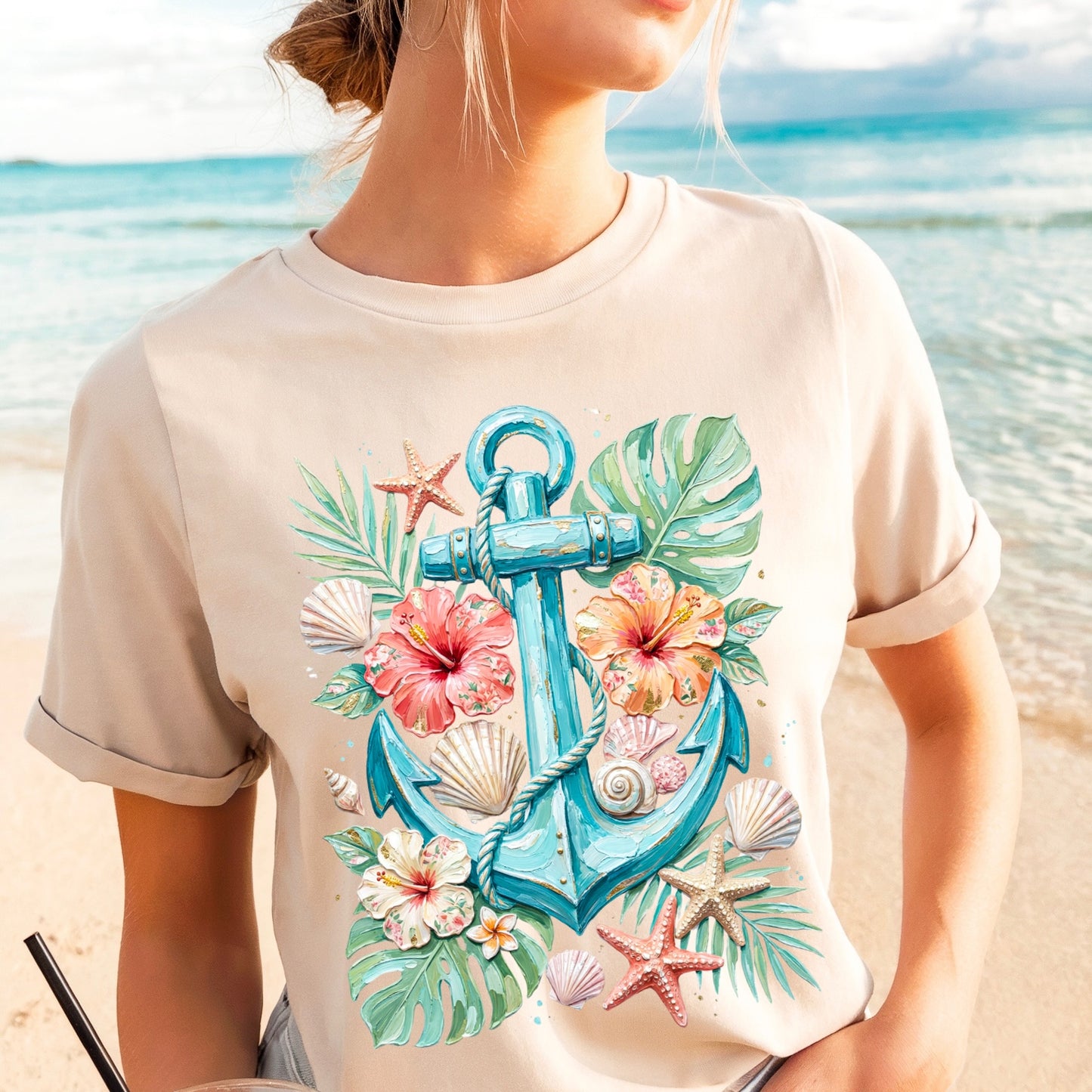 tropical anchor clear film screen print