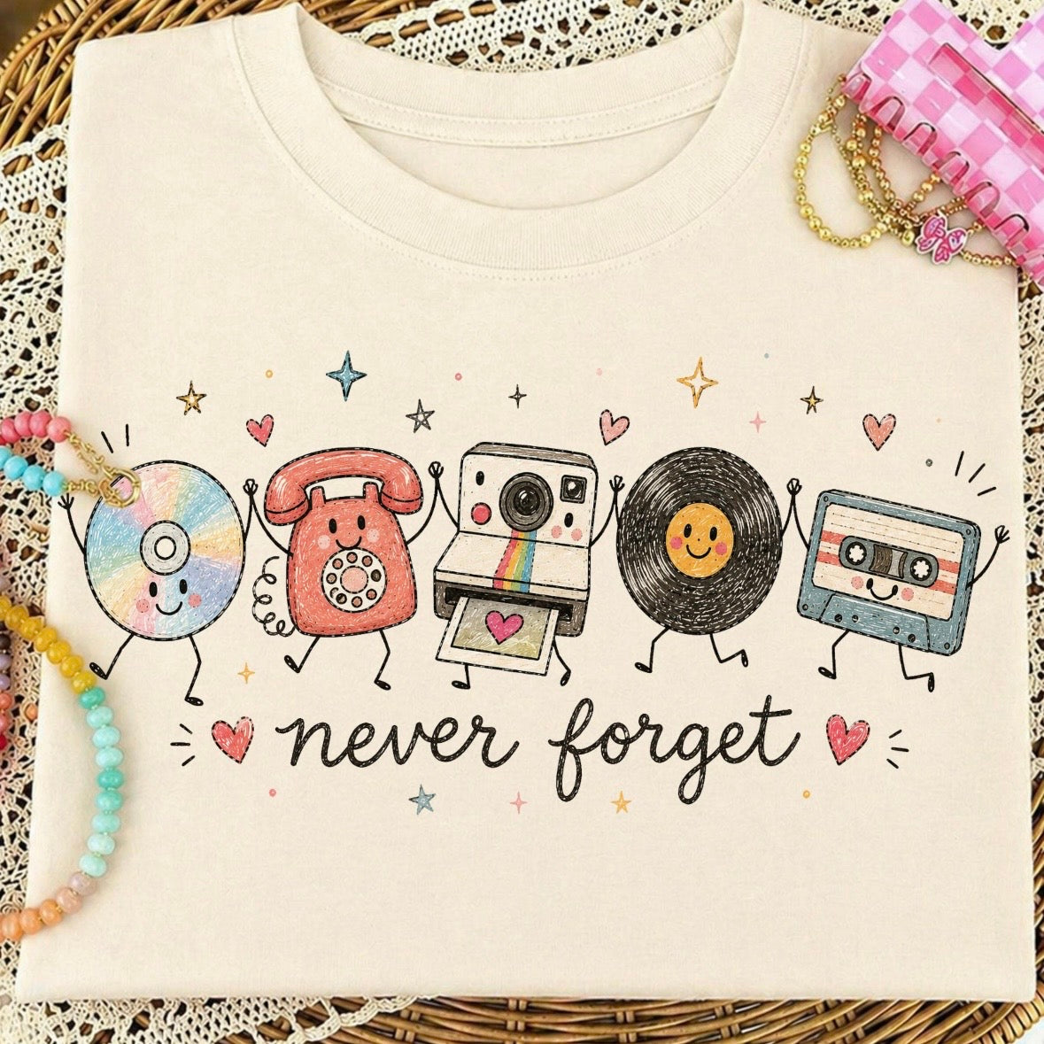 never forget nostalgic doodles clear film screen print