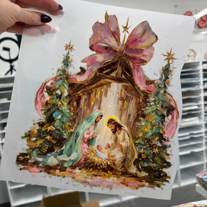 nativity brushstroke clear film screen print