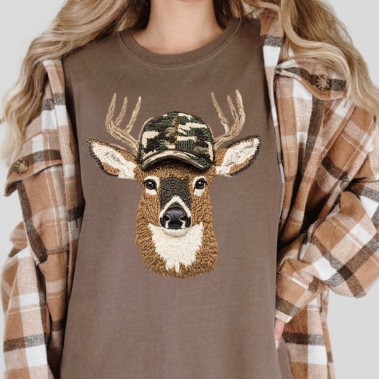 camo faux yarn deer clear film screen print