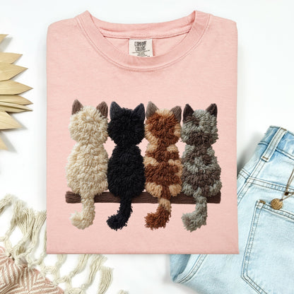 Kitties faux yarn clear film screen print