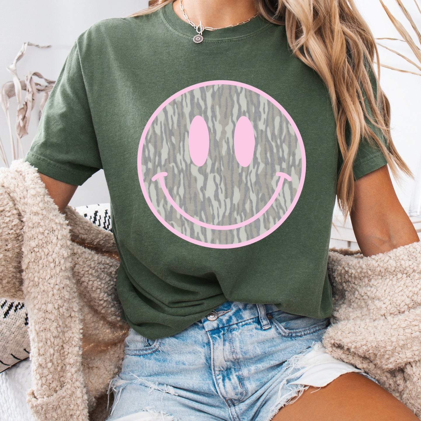 camo smile face clear film screen print