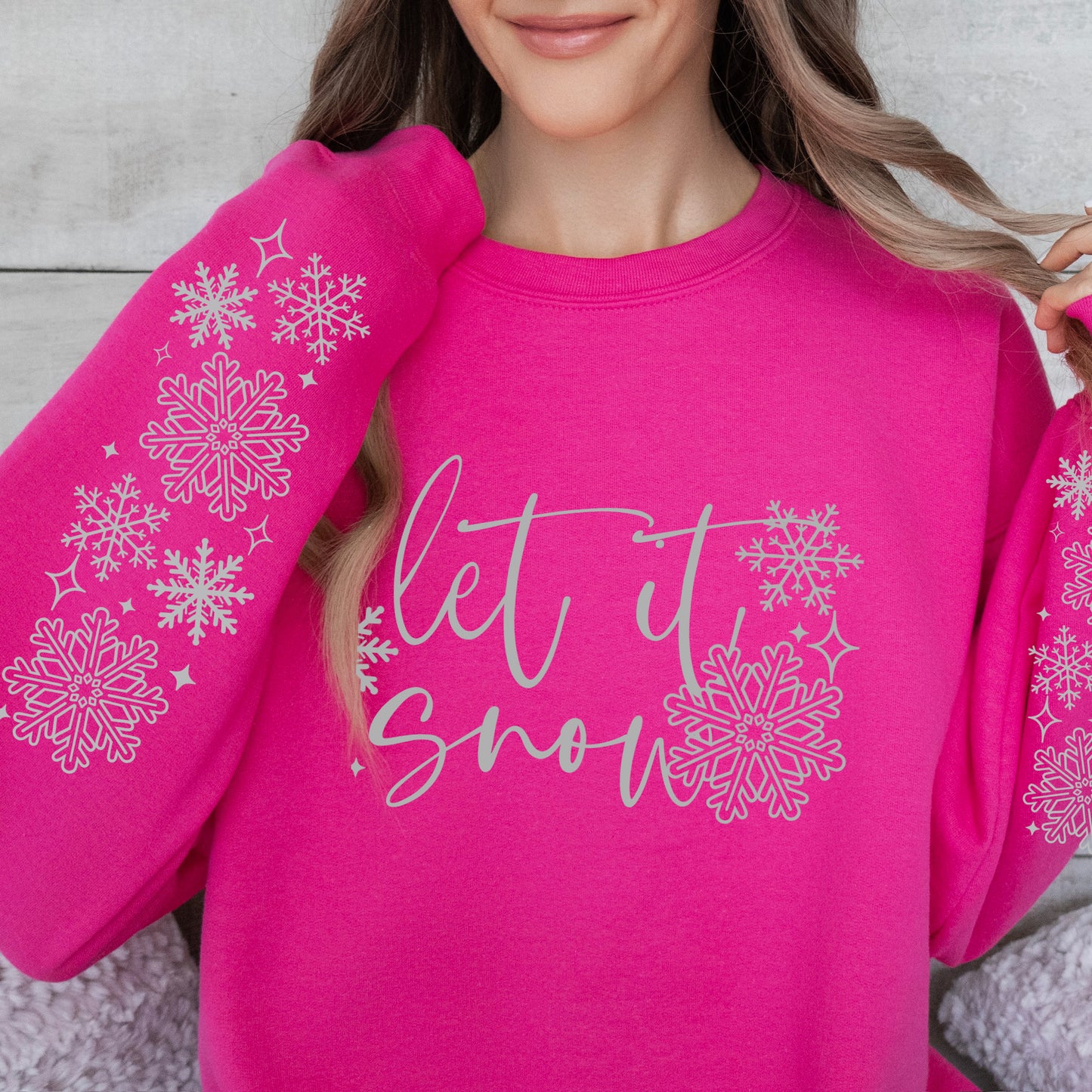 let it snow front + sleeves metallic silver