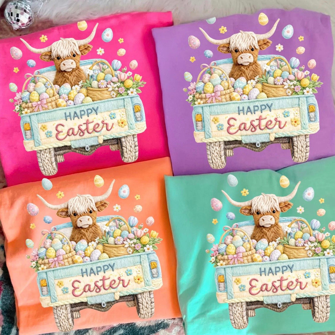 Happy Easter truck clear film screen print
