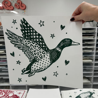 mallard duck single color screen print transfer•
