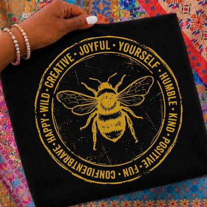 Metallic Gold ink Bee Kind screen print transfer•