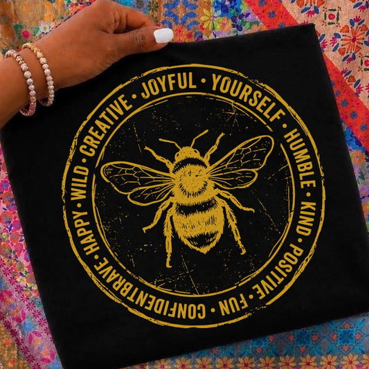 Metallic Gold ink Bee Kind screen print transfer•