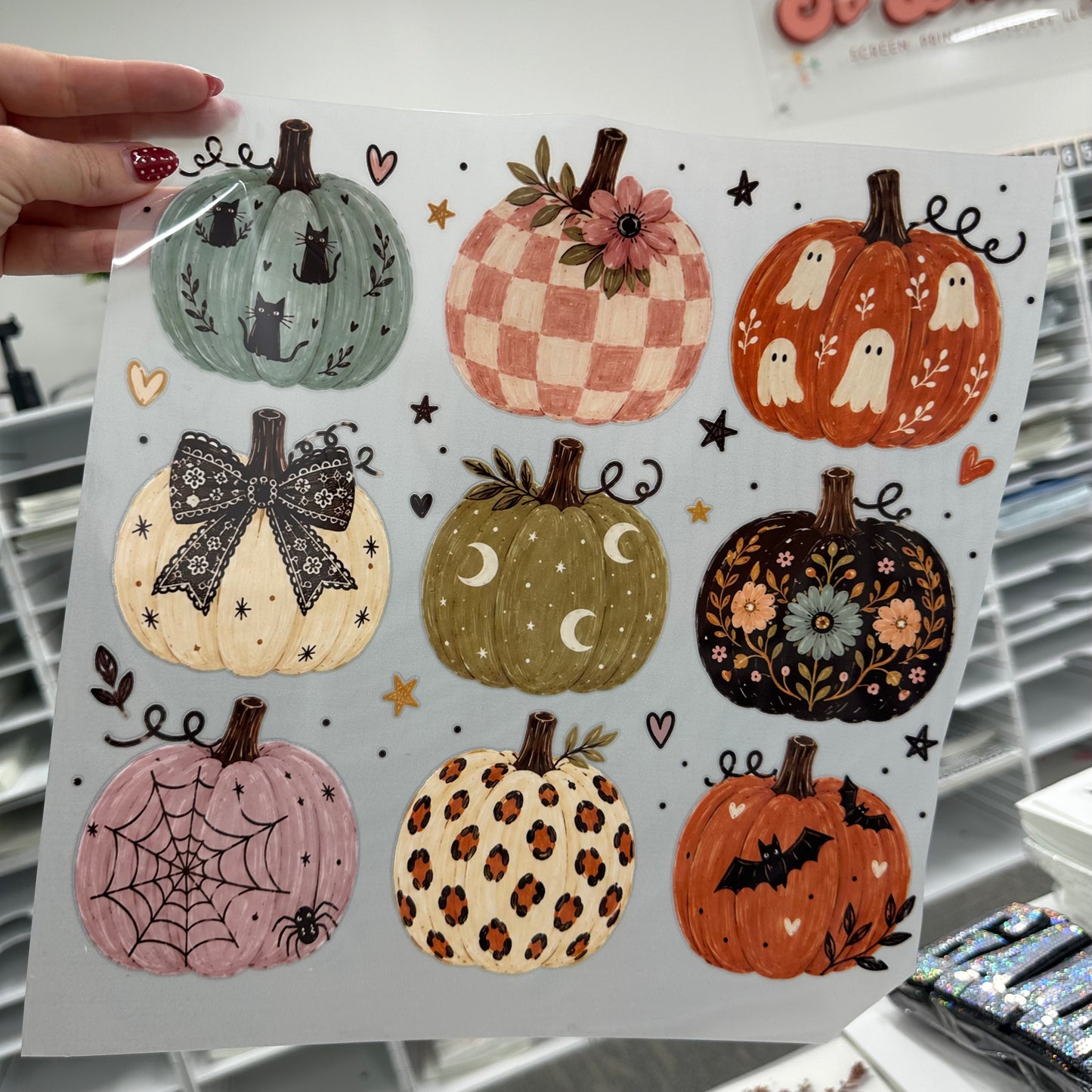 colorful pumpkin collage clear film screen print