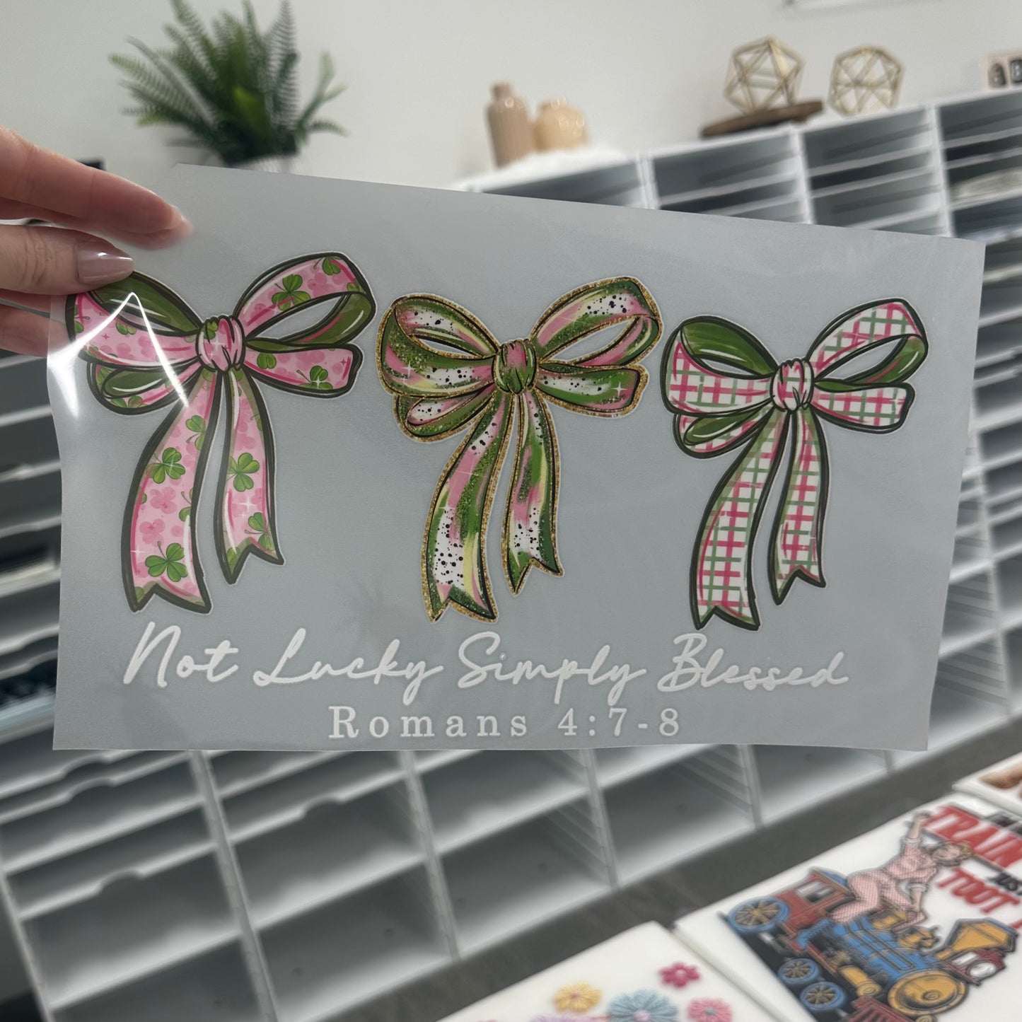 not lucky simply blessed clear film screen print