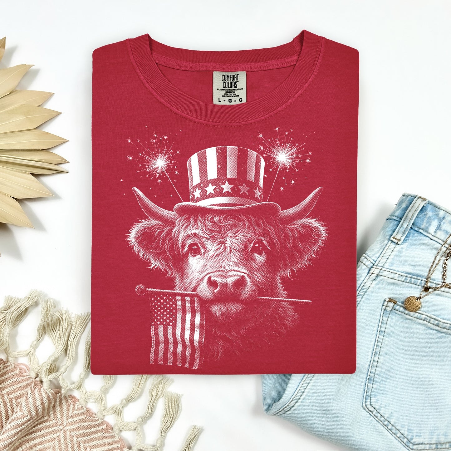 half tone patriotic cow screen print transfer•