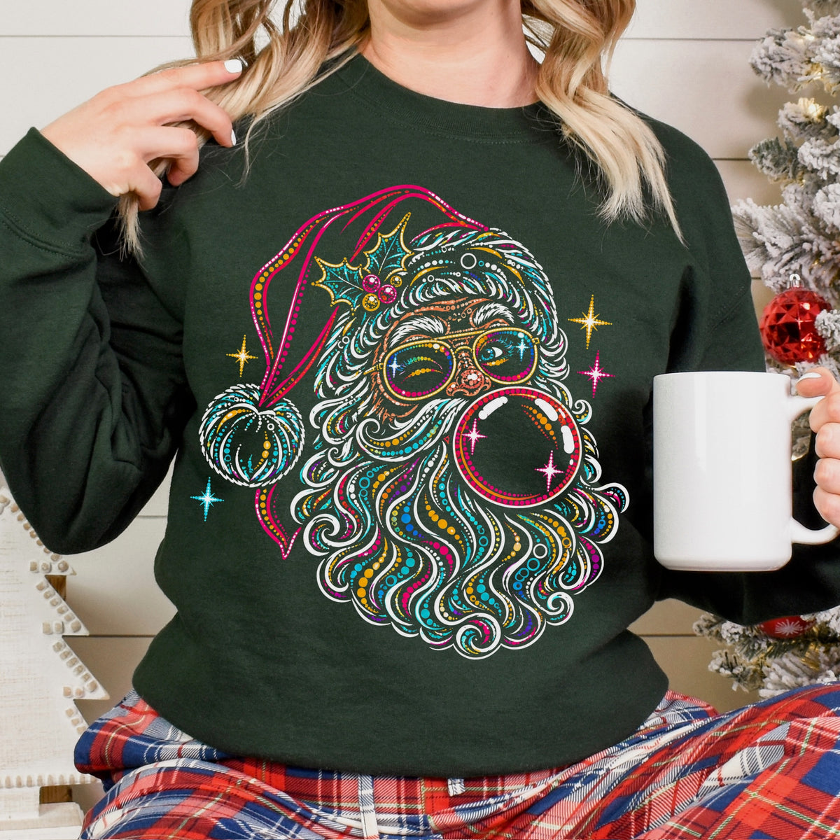 colorful santa knockout clear film screen print