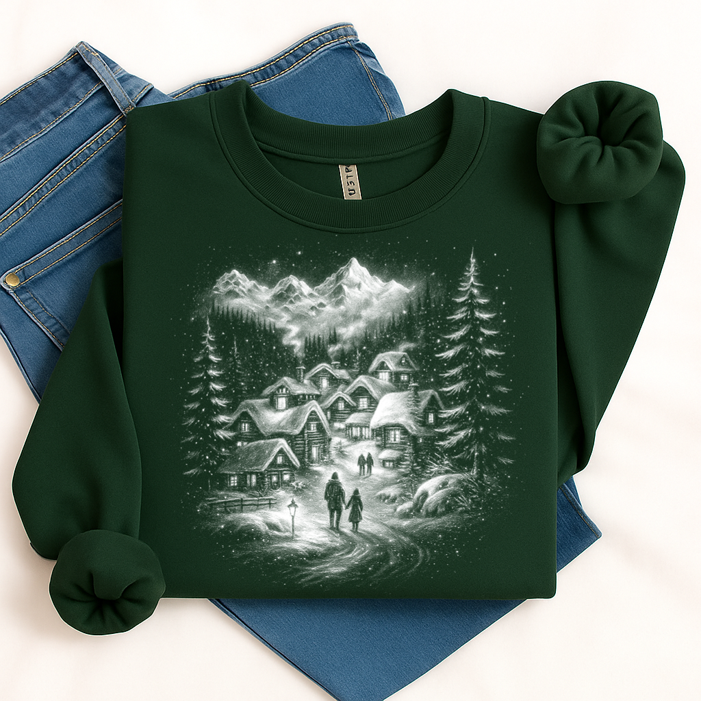 snow scenery half tone screen print transfer