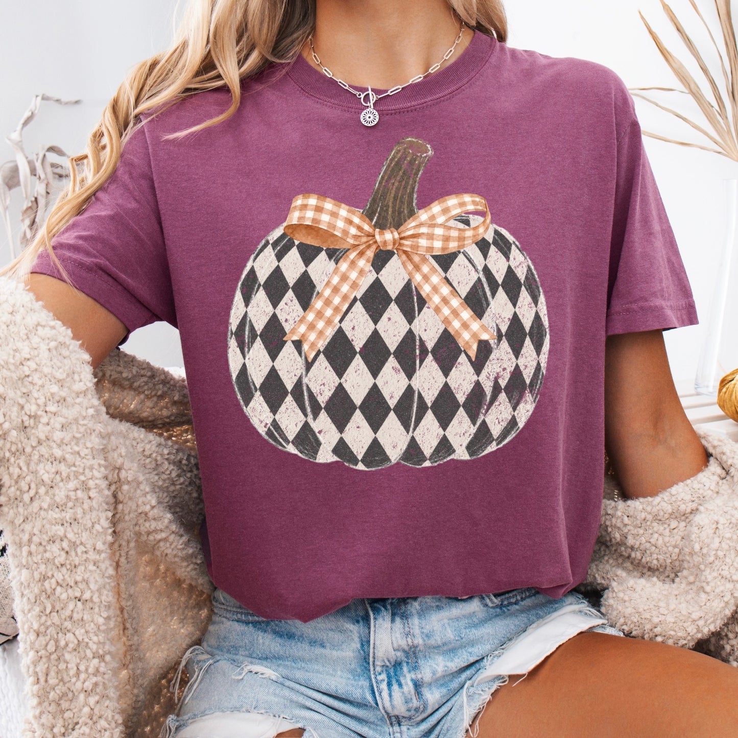 diamond checker pumpkin clear film screen print