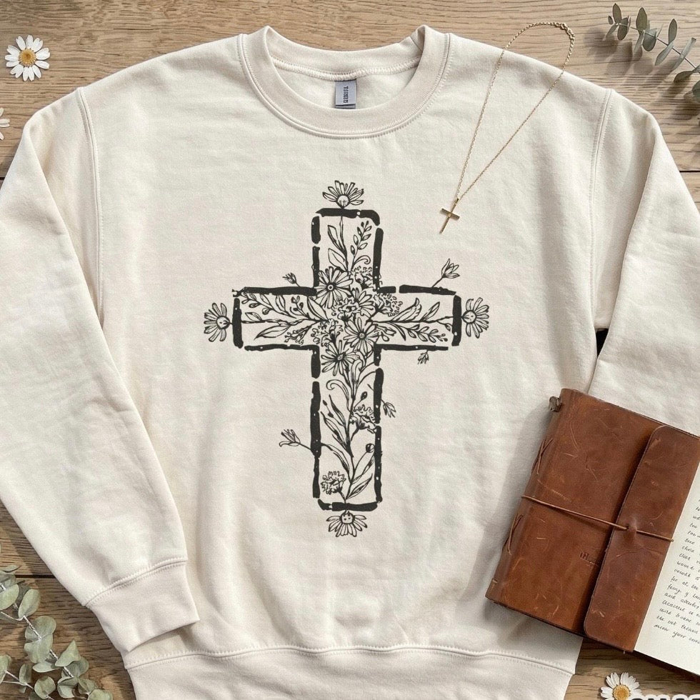 floral cross screen print transfer•