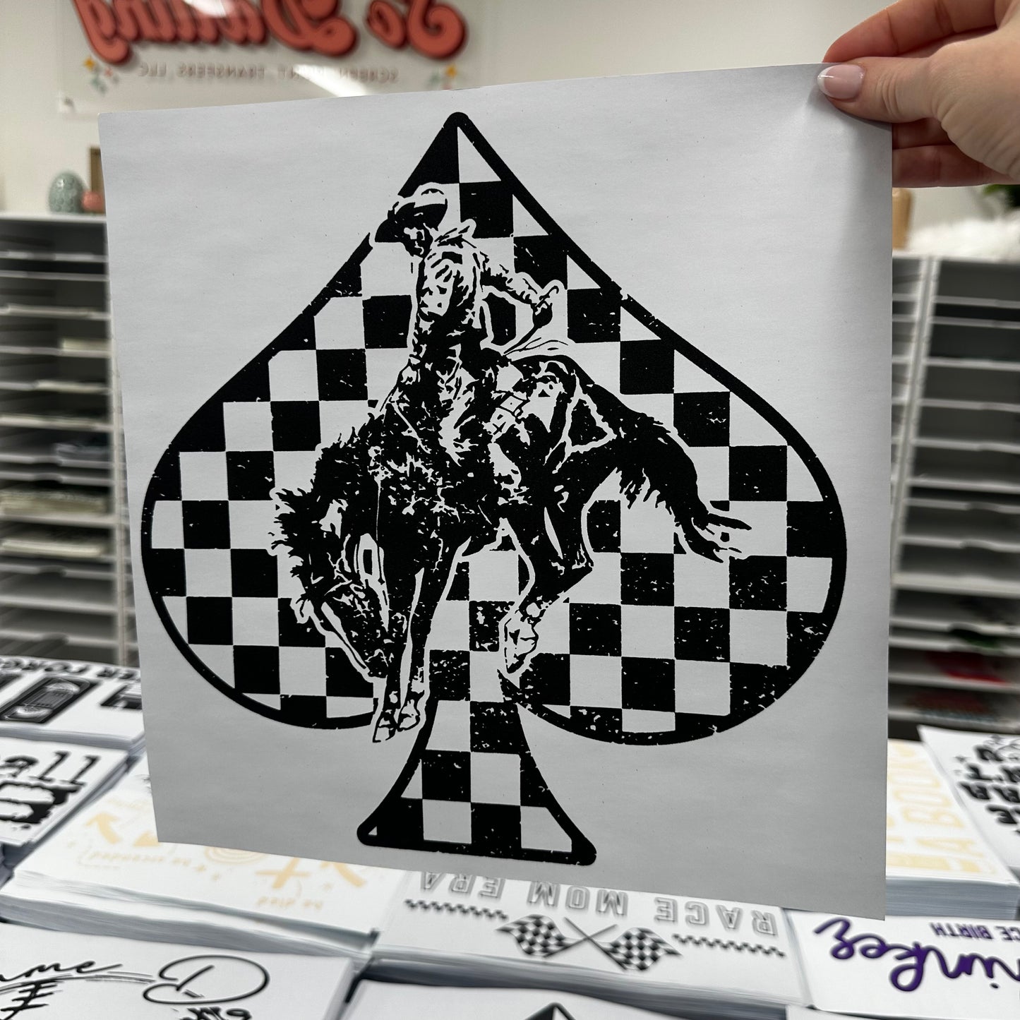 WESTERN CHECKERED SPADE SCREEN PRINT TRANSFER