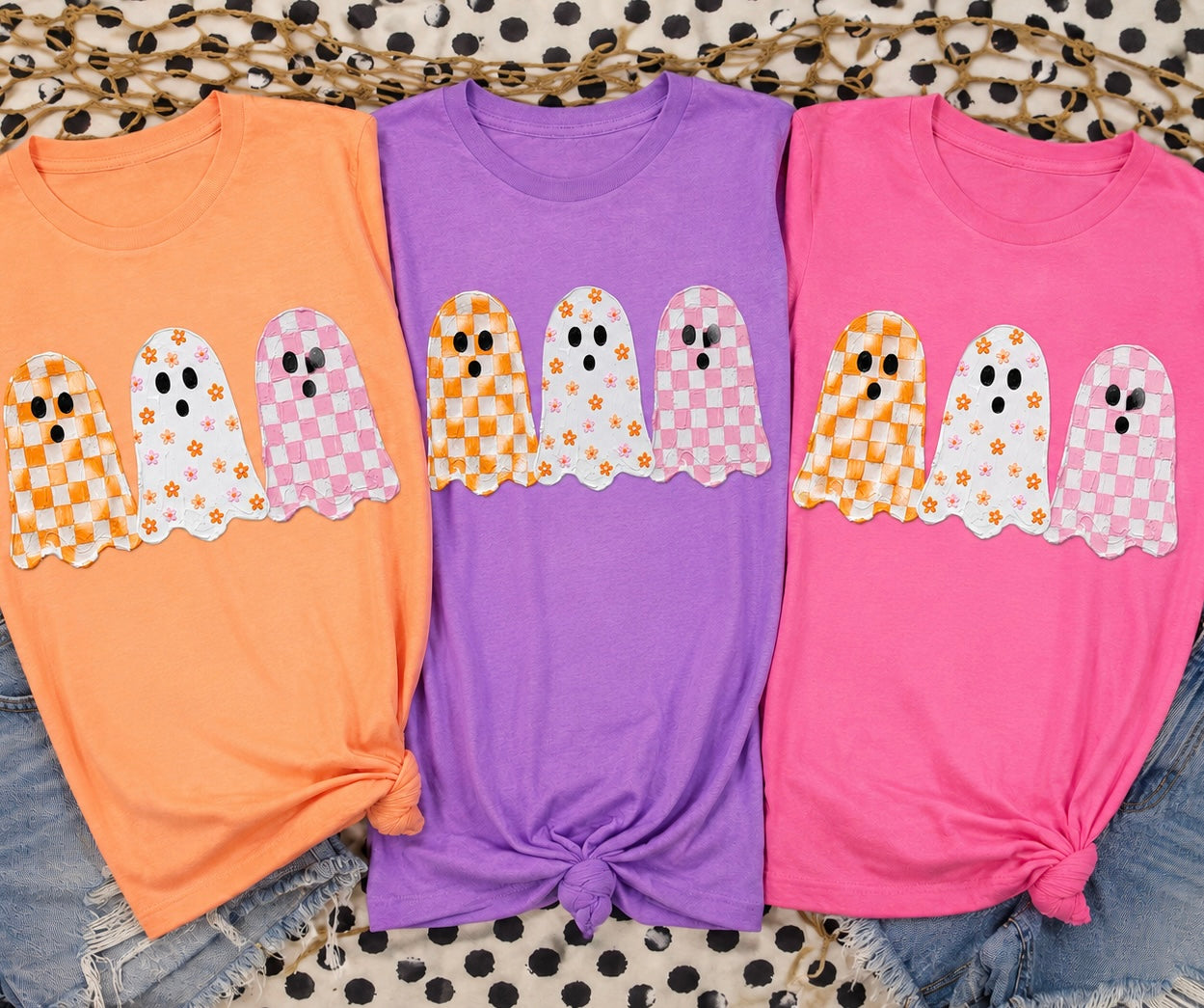 pink & orange ghost trio clear film screen print