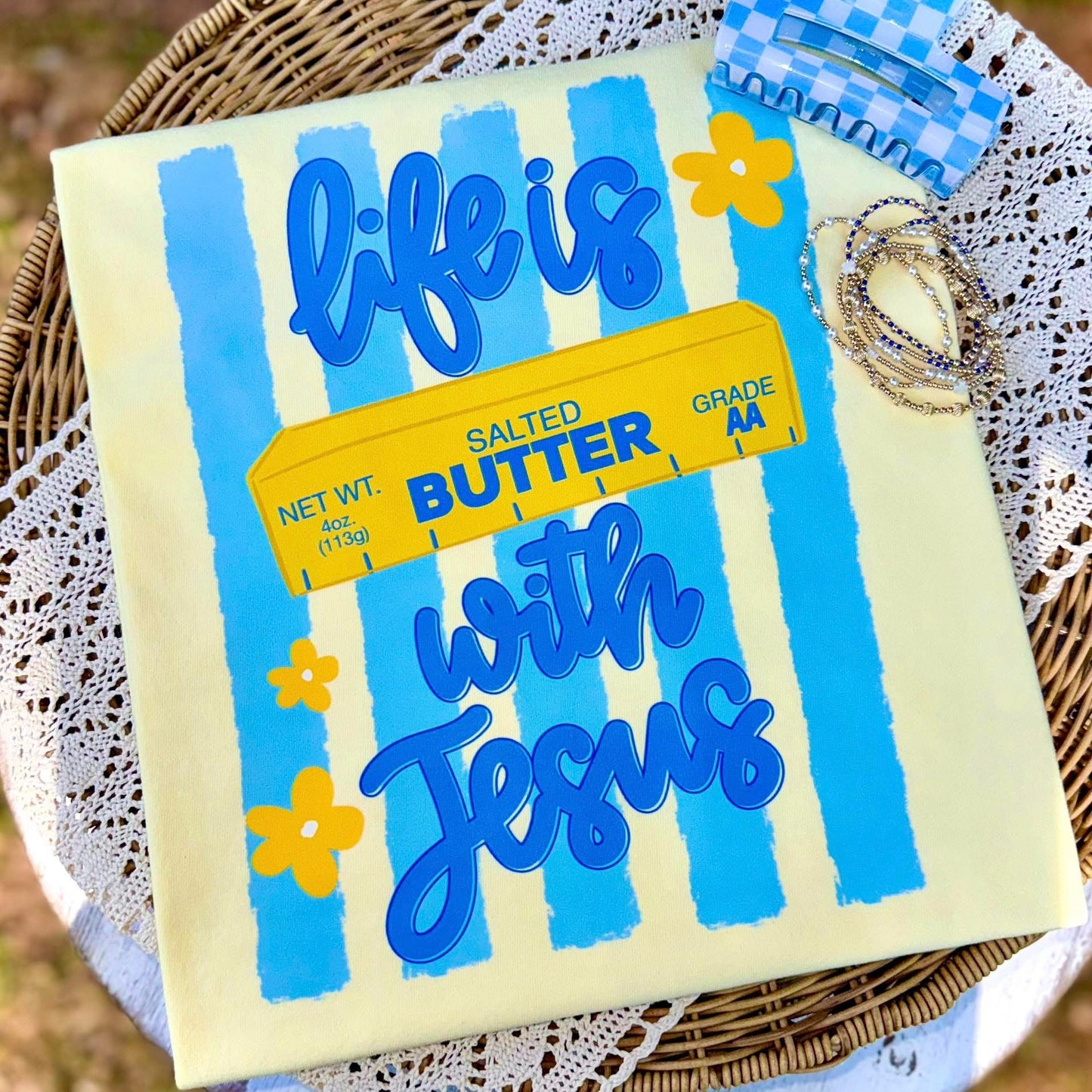 Life is butter with Jesus clear film screen print