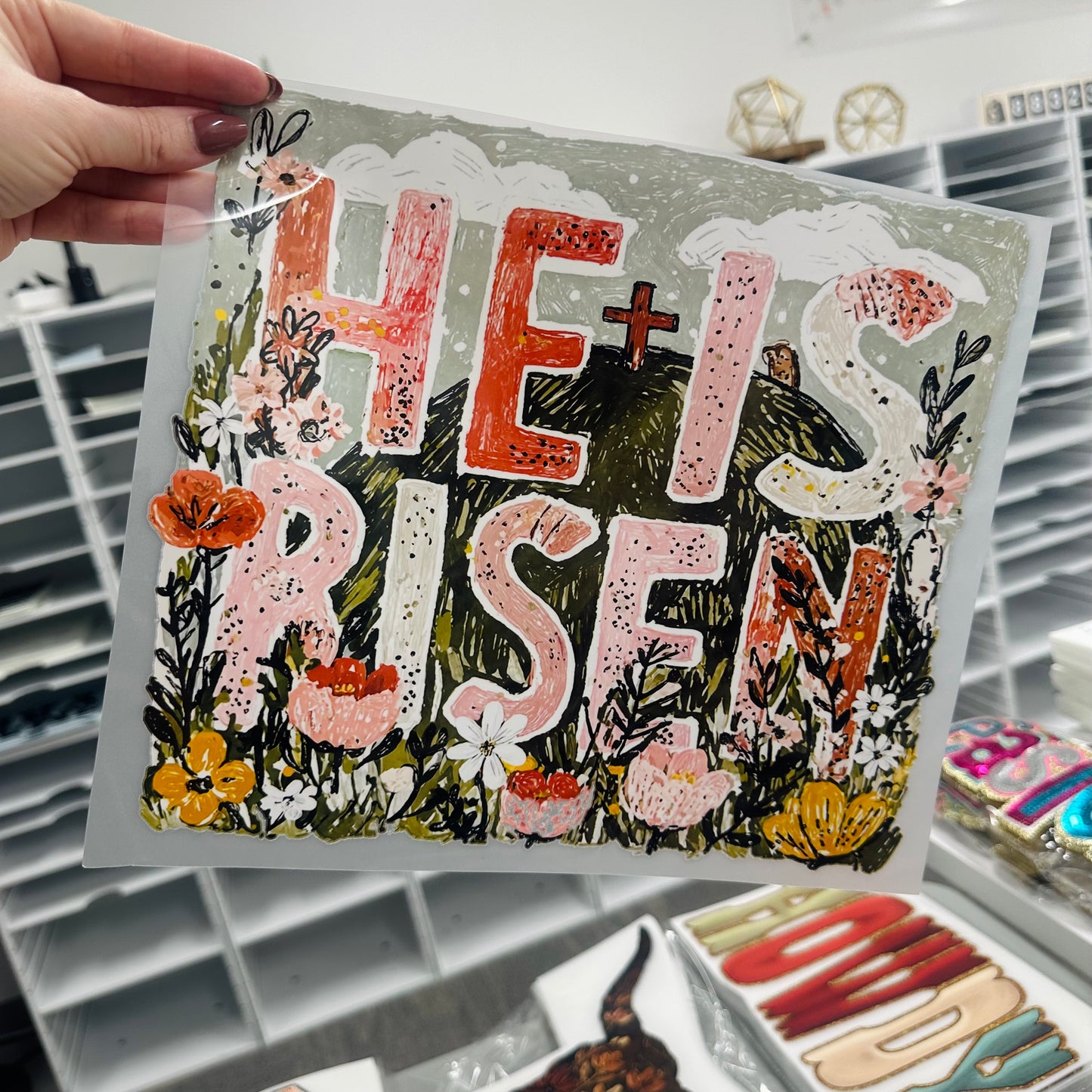 He is Risen clear film screen print