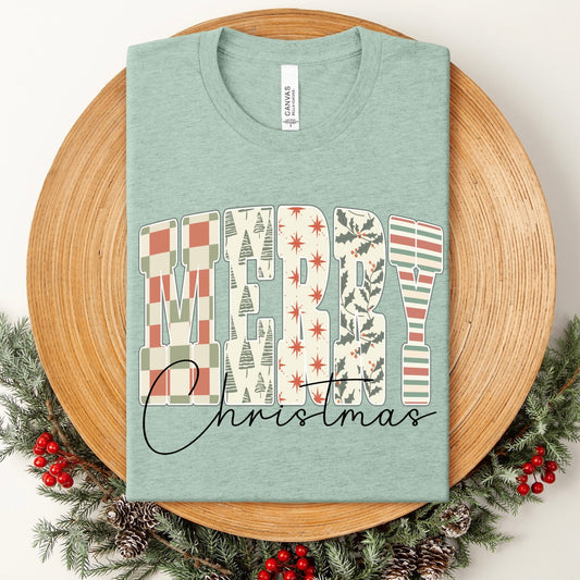 boho neutrals merry christmas clear film screen print