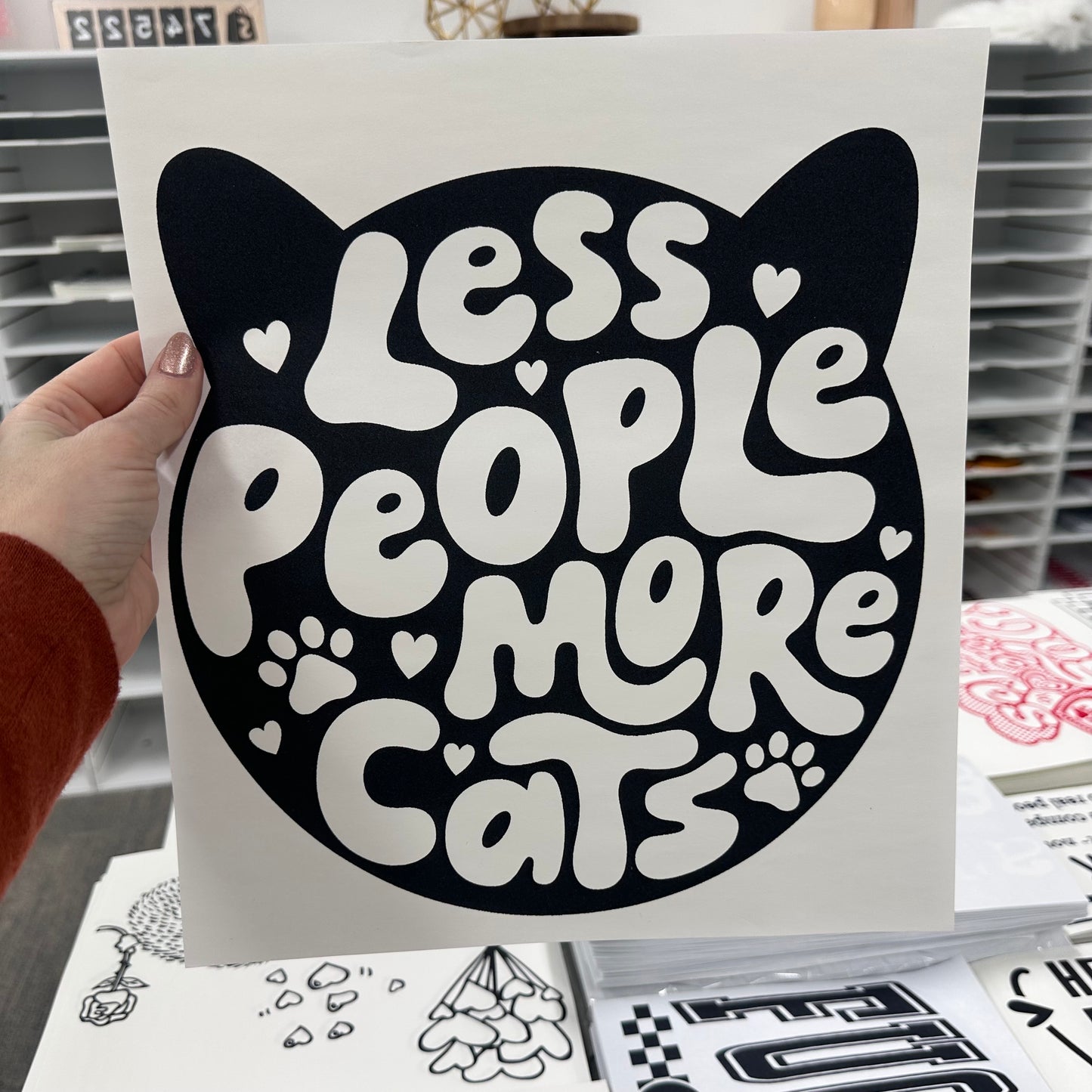 Less People More Cats screen print transfer