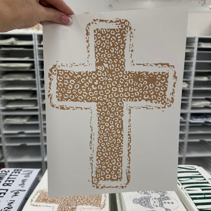 leopard cross screen print transfer