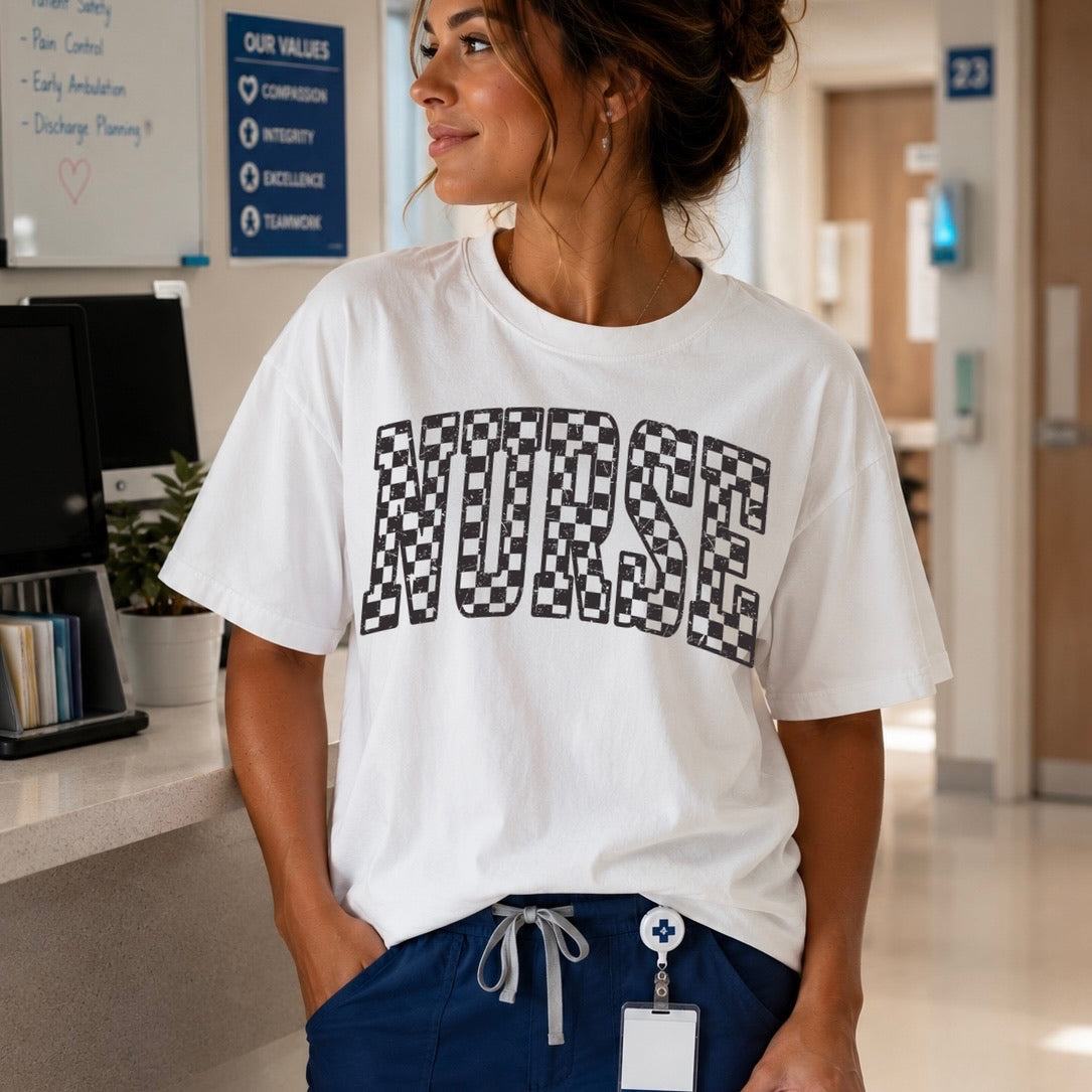 checker NURSE screen print transfer•