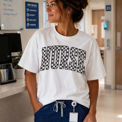 checker NURSE screen print transfer•