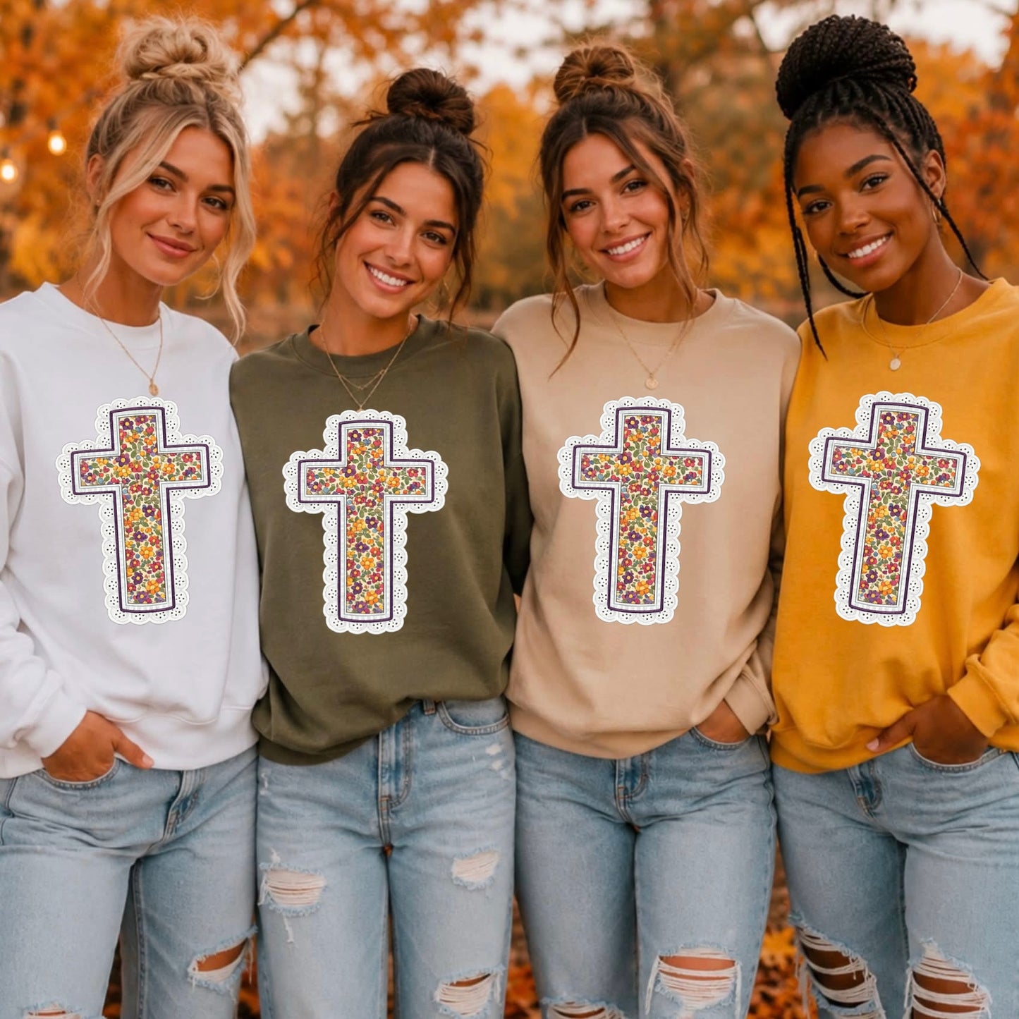 fall floral cross clear film screen print