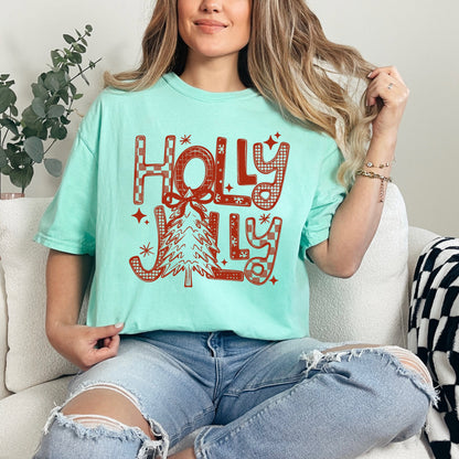 RED holly jolly screen print transfer•