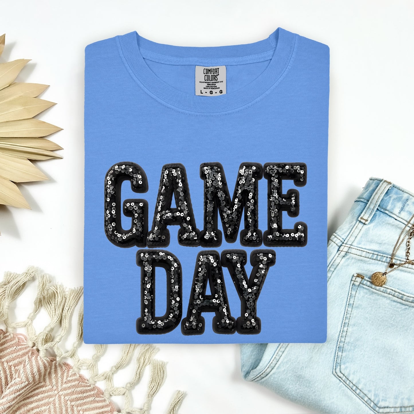 faux sequins game day clear film screen print
