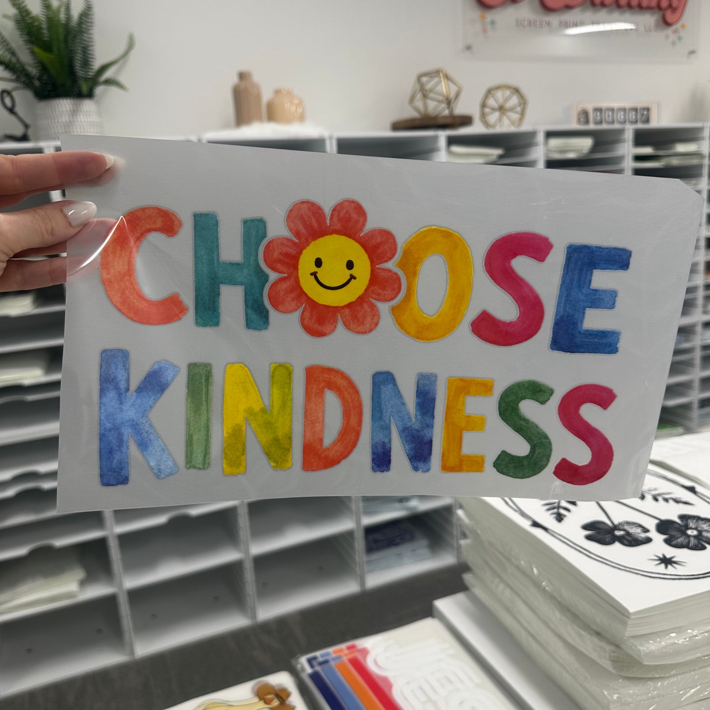 choose kindness clear film screen print