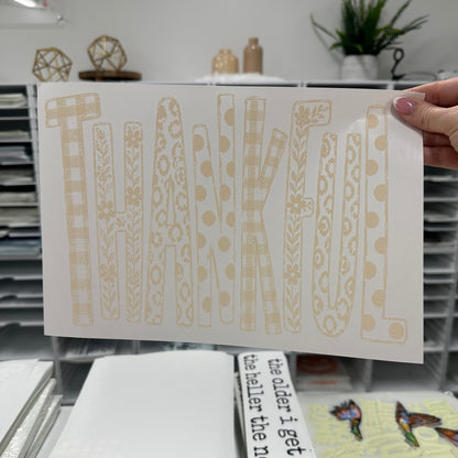 thankful mixed pattern screen print transfer•