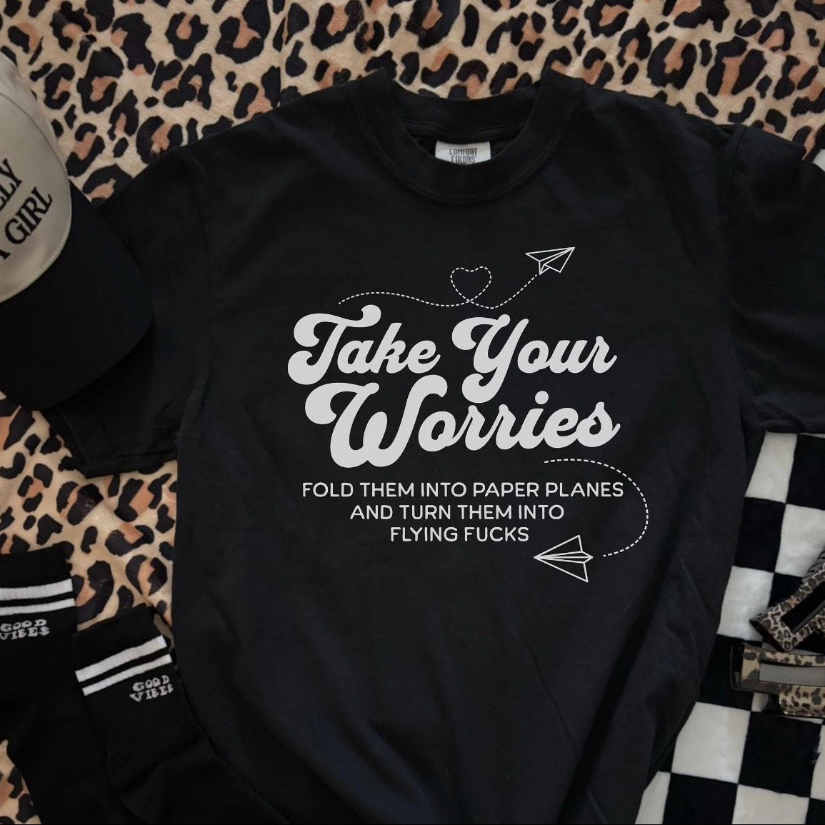 turn your worries into flying fucks screen print transfer
